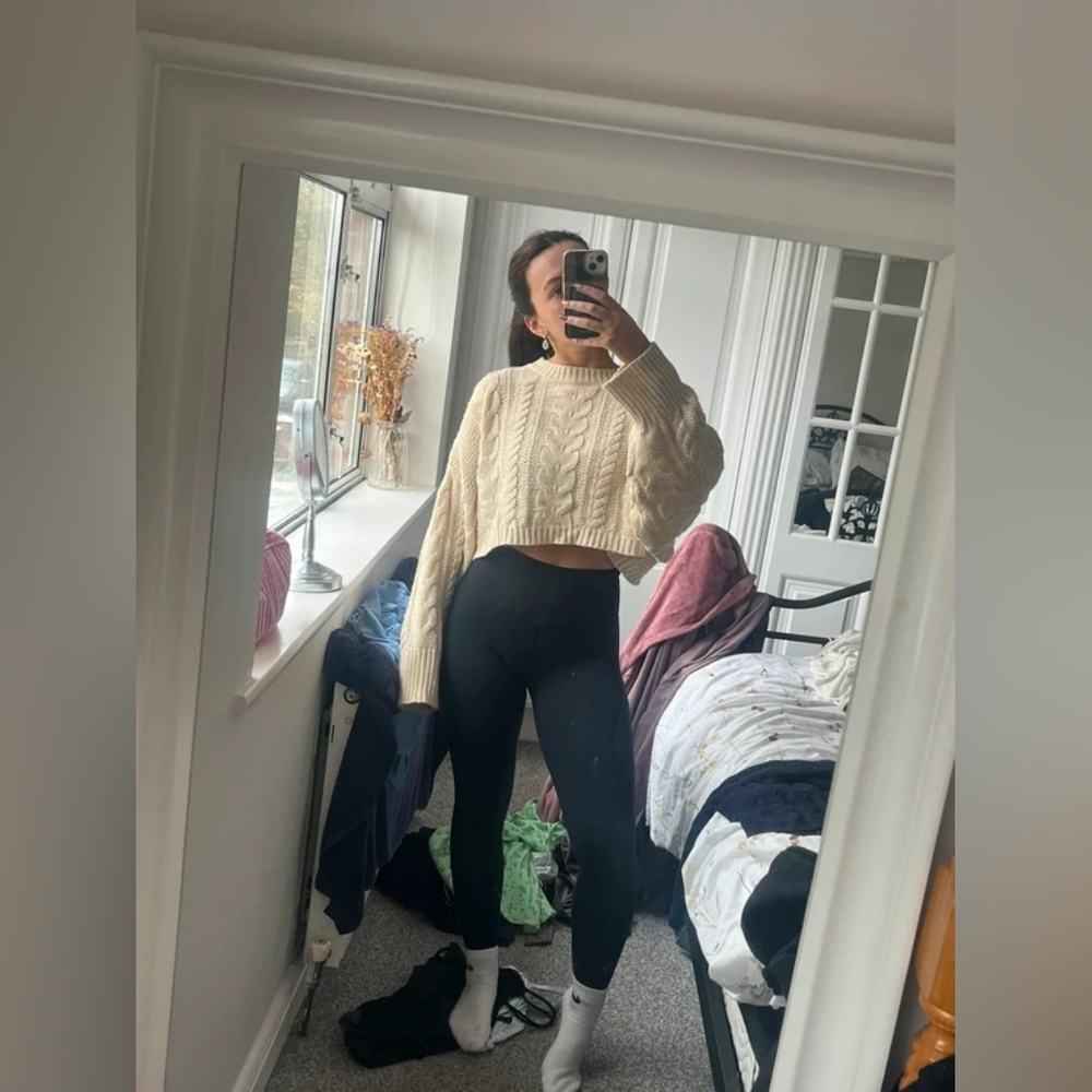 Cream Cable Knit Cropped Sweater